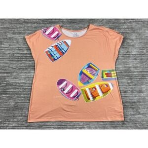 Art & Sol Top Womens XL Peach Ellen Negley Boat Graphic Cold Shoulder Nautical